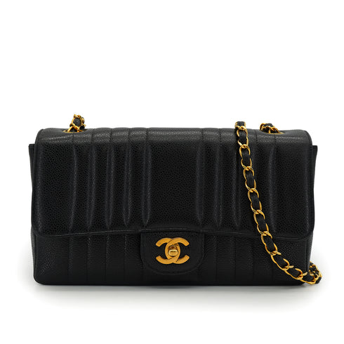 VINTAGE CHANEL MADEMOISELLE CHAIN SHOULDER BAG BLACK CAVIAR SKIN GOLD HARDWARE 90331376
