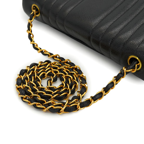 VINTAGE CHANEL MADEMOISELLE CHAIN SHOULDER BAG BLACK CAVIAR SKIN GOLD HARDWARE 90331376