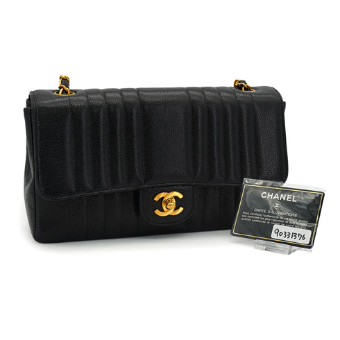 VINTAGE CHANEL MADEMOISELLE CHAIN SHOULDER BAG BLACK CAVIAR SKIN GOLD HARDWARE 90331376