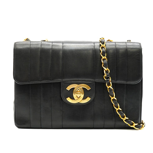 VINTAGE CHANEL MADEMOISELLE CHAIN SHOULDER BAG BLACK LAMB SKIN GOLD HARDWARE 90335601
