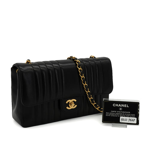 VINTAGE CHANEL MADEMOISELLE CHAIN SHOULDER BAG BLACK LAMB SKIN GOLD HARDWARE 90337660