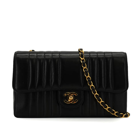 VINTAGE CHANEL MADEMOISELLE CHAIN SHOULDER BAG BLACK LAMB SKIN GOLD HARDWARE 90337660