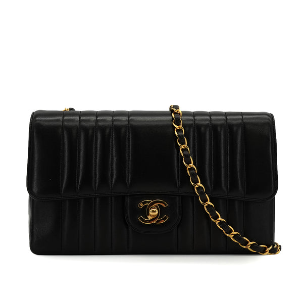 VINTAGE CHANEL MADEMOISELLE CHAIN SHOULDER BAG BLACK LAMB SKIN GOLD HARDWARE 90337660