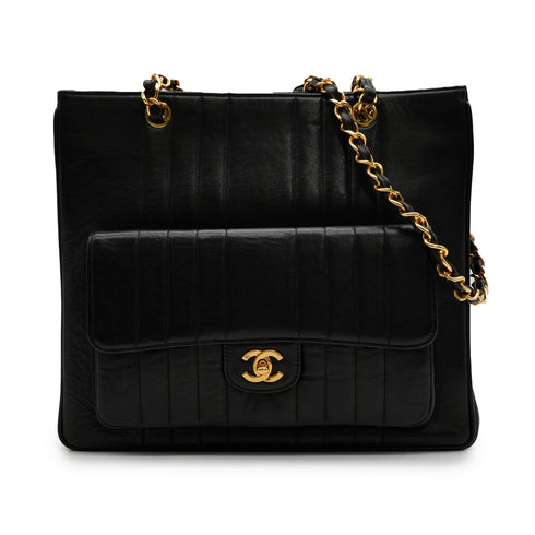 VINTAGE CHANEL MADEMOISELLE CHAIN SHOULDER BAG BLACK LAMB SKIN GOLD HARDWARE 90346141