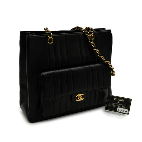 VINTAGE CHANEL MADEMOISELLE CHAIN SHOULDER BAG BLACK LAMB SKIN GOLD HARDWARE 90346141