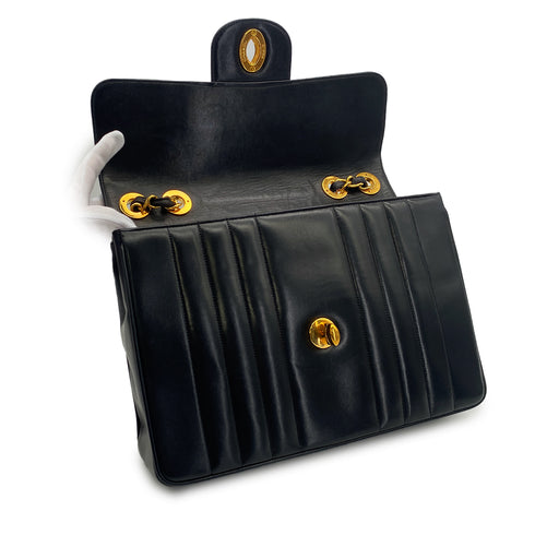 VINTAGE CHANEL MADEMOISELLE CHAIN SHOULDER BAG BLACK LAMB SKIN GOLD HARDWARE 90317769