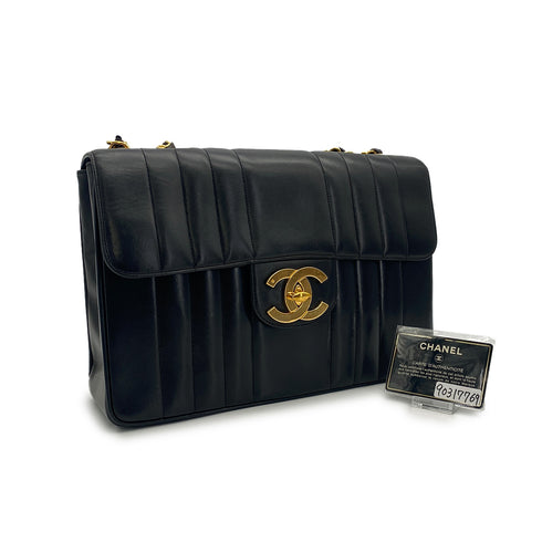 VINTAGE CHANEL MADEMOISELLE CHAIN SHOULDER BAG BLACK LAMB SKIN GOLD HARDWARE 90317769