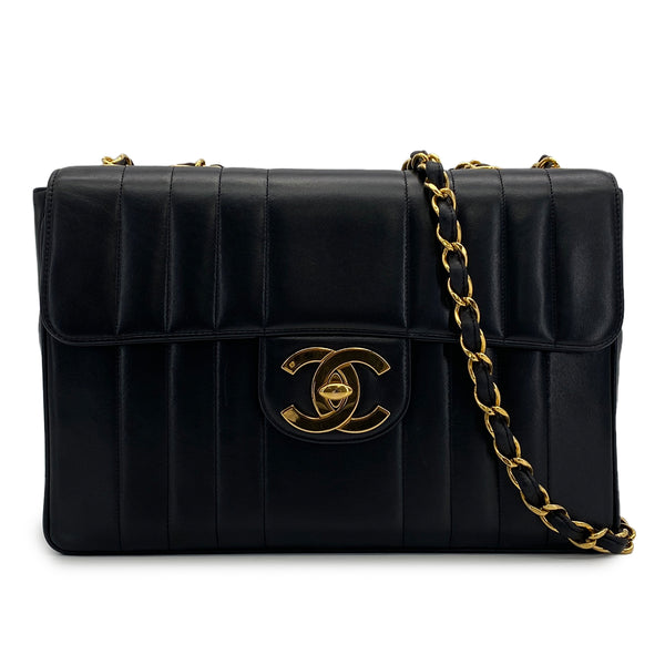 VINTAGE CHANEL MADEMOISELLE CHAIN SHOULDER BAG BLACK LAMB SKIN GOLD HARDWARE 90317867