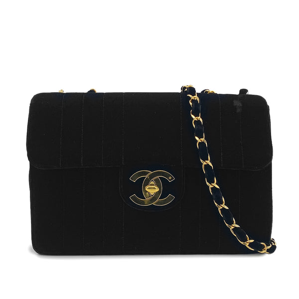 VINTAGE CHANEL MADEMOISELLE CHAIN SHOULDER BAG BLACK VELOR GOLD HARDWARE 90325613