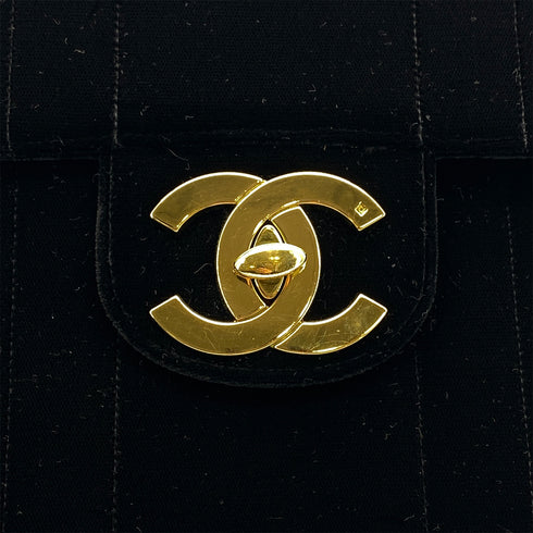 VINTAGE CHANEL MADEMOISELLE CHAIN SHOULDER BAG BLACK VELOR GOLD HARDWARE 90325613