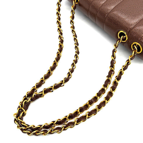 VINTAGE CHANEL MADEMOISELLE CHAIN SHOULDER BAG BROWN CAVIAR SKIN GOLD HARDWARE 90319988