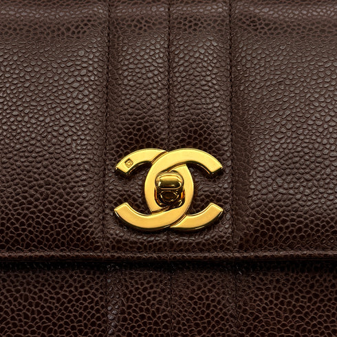 VINTAGE CHANEL MADEMOISELLE CHAIN SHOULDER BAG BROWN CAVIAR SKIN GOLD HARDWARE 90319988