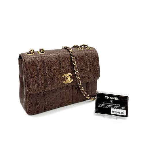 VINTAGE CHANEL MADEMOISELLE CHAIN SHOULDER BAG BROWN CAVIAR SKIN GOLD HARDWARE 90319988