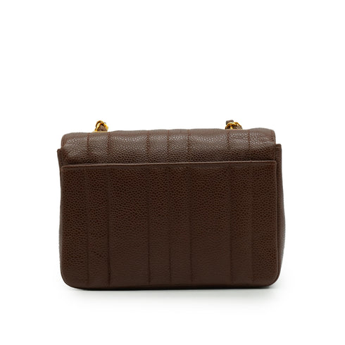 VINTAGE CHANEL MADEMOISELLE CHAIN SHOULDER BAG BROWN CAVIAR SKIN GOLD HARDWARE 90346662