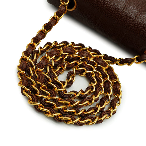 VINTAGE CHANEL MADEMOISELLE CHAIN SHOULDER BAG BROWN CAVIAR SKIN GOLD HARDWARE 90346662