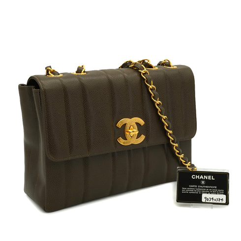 VINTAGE CHANEL MADEMOISELLE CHAIN SHOULDER BAG KHAKI CAVIAR SKIN GOLD HARDWARE 90340384