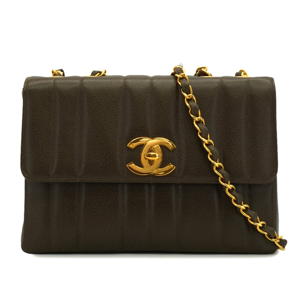 VINTAGE CHANEL MADEMOISELLE CHAIN SHOULDER BAG KHAKI CAVIAR SKIN GOLD HARDWARE 90340384