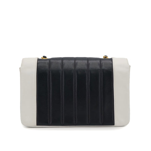 VINTAGE CHANEL MADEMOISELLE CHAIN SHOULDER BAG NAVY WHITE LAMB SKIN GOLD HARDWARE 90322940