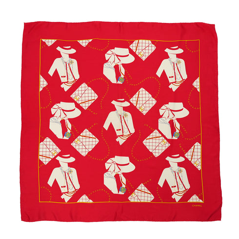 VINTAGE CHANEL MADEMOISELLE MATELASSE PATTERN SCARF RED SILK 90322143
