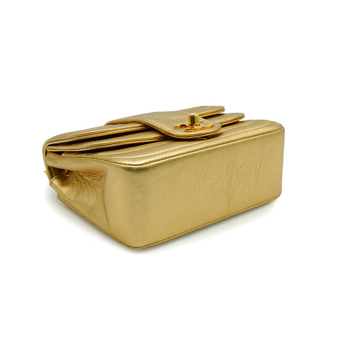 VINTAGE CHANEL MADEMOISELLE MINI CHAIN SHOULDER BAG GOLD LAMB SKIN GOLD HARDWARE 90342588