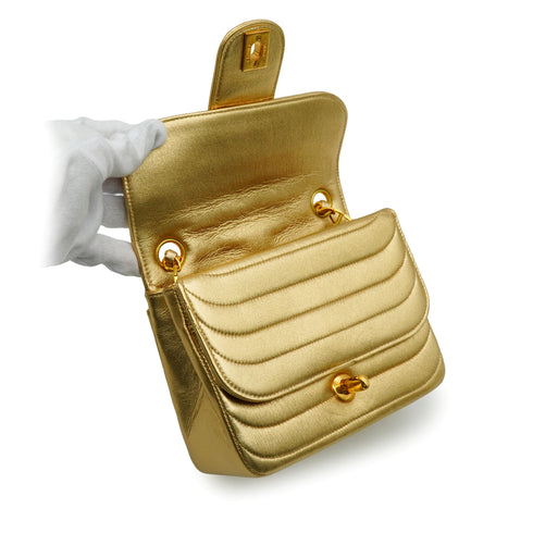 VINTAGE CHANEL MADEMOISELLE MINI CHAIN SHOULDER BAG GOLD LAMB SKIN GOLD HARDWARE 90342588