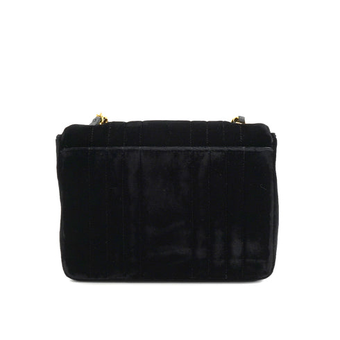 VINTAGE CHANEL MADEMOISELLE MINI SQUARE 17 CHAIN SHOULDER BAG BLACK VELOR GOLD HARDWARE 90334162