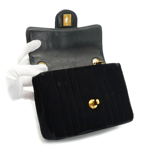 VINTAGE CHANEL MADEMOISELLE MINI SQUARE 17 CHAIN SHOULDER BAG BLACK VELOR GOLD HARDWARE 90334162