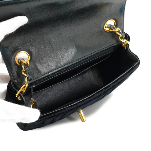 VINTAGE CHANEL MADEMOISELLE MINI SQUARE 17 CHAIN SHOULDER BAG BLACK VELOR GOLD HARDWARE 90334162