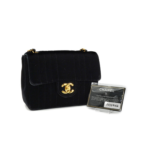 VINTAGE CHANEL MADEMOISELLE MINI SQUARE 17 CHAIN SHOULDER BAG BLACK VELOR GOLD HARDWARE 90334162