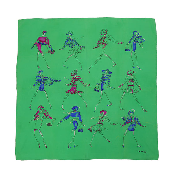 VINTAGE CHANEL MADEMOISELLE SCARF GREEN SILK 90322225