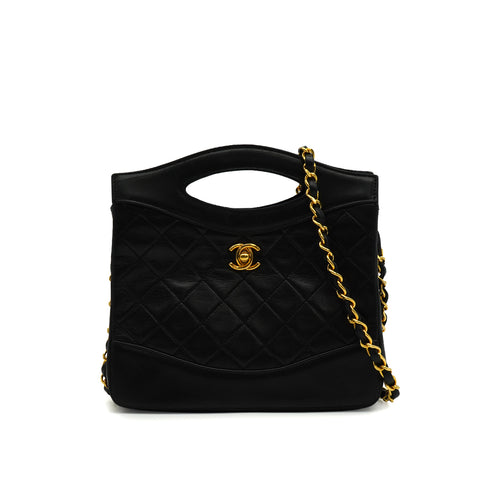 VINTAGE CHANEL MATELASSE 2WAY CHAIN HAND SHOULDER BAG BLACK LAMB SKIN GOLD HARDWARE 90344361