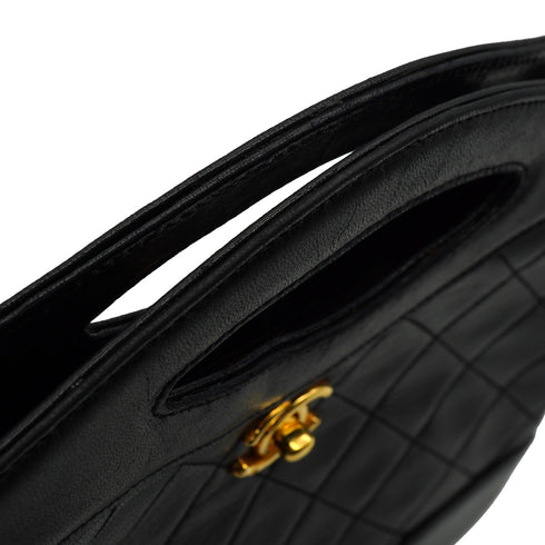 VINTAGE CHANEL MATELASSE 2WAY CHAIN HAND SHOULDER BAG BLACK LAMB SKIN GOLD HARDWARE 90344361