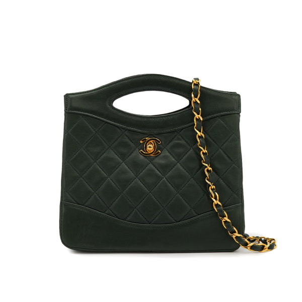 VINTAGE CHANEL MATELASSE 2WAY CHAIN HAND SHOULDER BAG GREEN LAMB SKIN GOLD HARDWARE 90322281