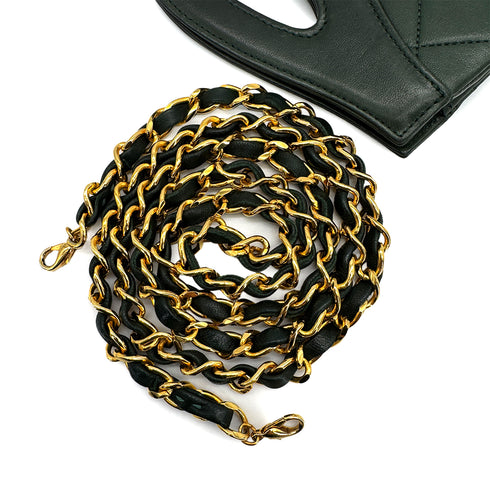 VINTAGE CHANEL MATELASSE 2WAY CHAIN HAND SHOULDER BAG GREEN LAMB SKIN GOLD HARDWARE 90322281