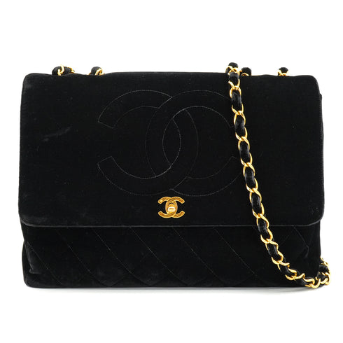 VINTAGE CHANEL MATELASSE 34 CHAIN SHOULDER BAG BLACK VELOR GOLD HARDWARE 90327397