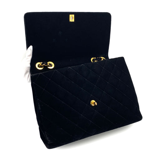 VINTAGE CHANEL MATELASSE 34 CHAIN SHOULDER BAG BLACK VELOR GOLD HARDWARE 90327397