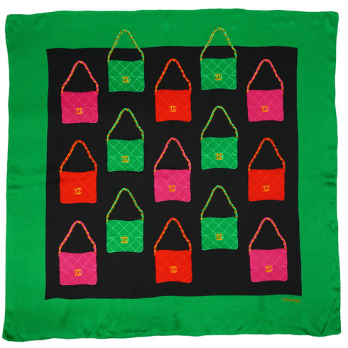 VINTAGE CHANEL SCARF MATELASSE BAG PATTERN GREEN SILK 90339114