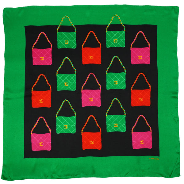VINTAGE CHANEL SCARF MATELASSE BAG PATTERN GREEN SILK 90339114