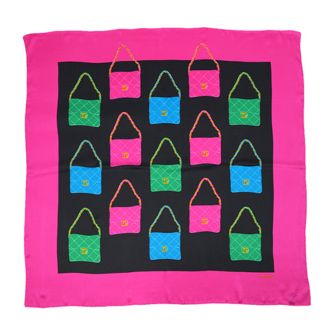 VINTAGE CHANEL MATELASSE BAG PATTERN SCARF PINK SILK 90324780