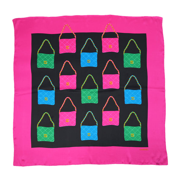 VINTAGE CHANEL MATELASSE BAG PATTERN SCARF PINK SILK 90324780