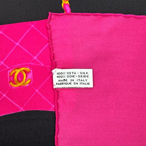 VINTAGE CHANEL MATELASSE BAG PATTERN SCARF PINK SILK 90324780
