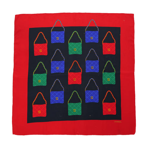 VINTAGE CHANEL MATELASSE BAG PATTERN SCARF RED SILK 90323493