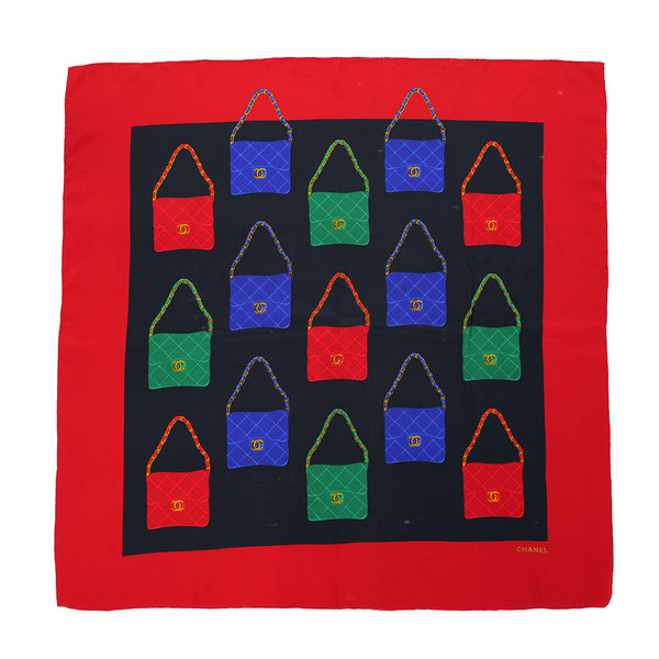 VINTAGE CHANEL MATELASSE BAG PATTERN SCARF RED SILK 90323493