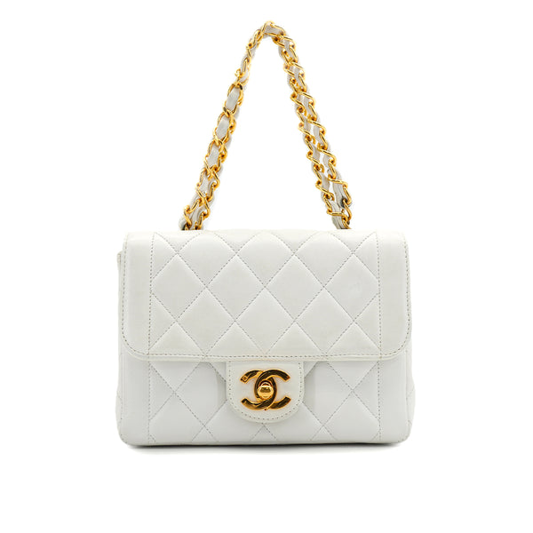 VINTAGE CHANEL MATELASSE BIG COCO CHAIN HAND BAG WHITE LAMB SKIN GOLD HARDWARE 90327091