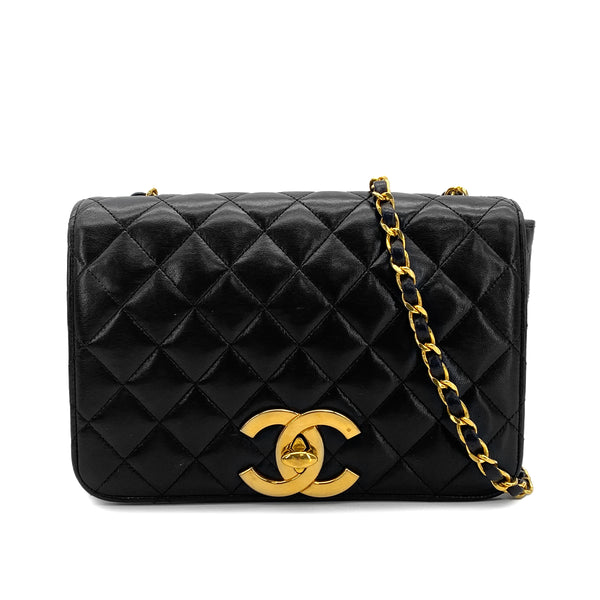 VINTAGE CHANEL MATELASSE BIG COCO CHAIN SHOULDER BAG BLACK LAMB SKIN GOLD HARDWARE 90310320