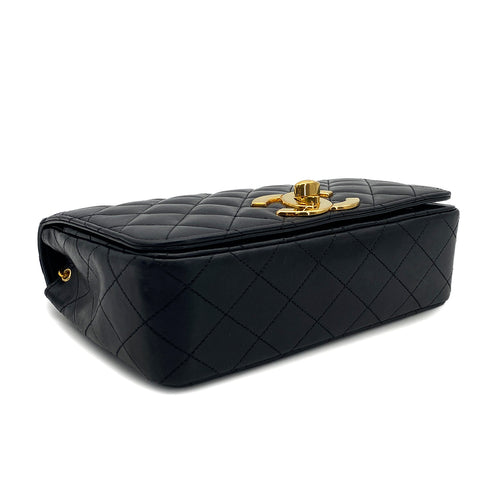 VINTAGE CHANEL MATELASSE BIG COCO CHAIN SHOULDER BAG BLACK LAMB SKIN GOLD HARDWARE 90310320