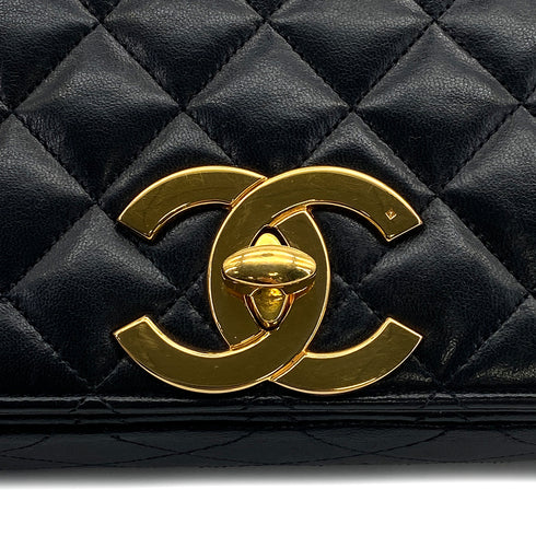 VINTAGE CHANEL MATELASSE BIG COCO CHAIN SHOULDER BAG BLACK LAMB SKIN GOLD HARDWARE 90310320