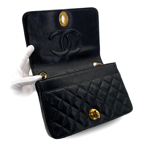 VINTAGE CHANEL MATELASSE BIG COCO CHAIN SHOULDER BAG BLACK LAMB SKIN GOLD HARDWARE 90310320