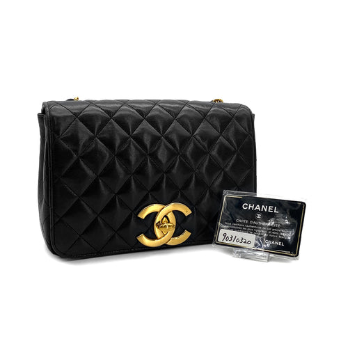 VINTAGE CHANEL MATELASSE BIG COCO CHAIN SHOULDER BAG BLACK LAMB SKIN GOLD HARDWARE 90310320