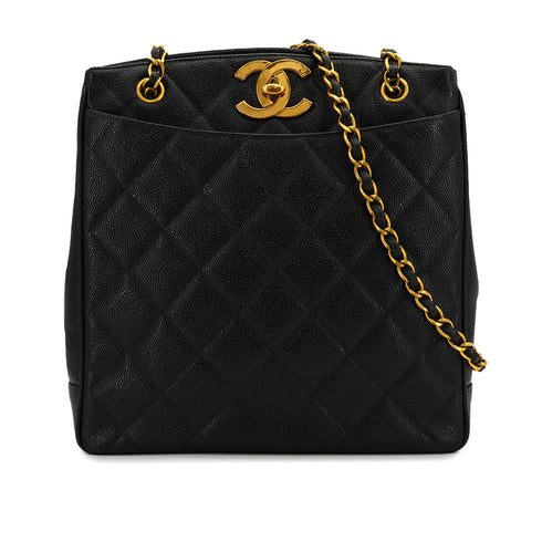 VINTAGE CHANEL MATELASSE BIG COCO CHAIN SHOULDER BAG BLACK CAVIAR SKIN GOLD HARDWARE 90339654